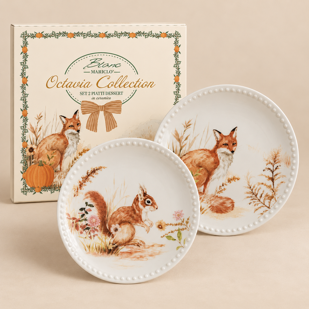 Set 2 Piatti Dessert in Ceramica con Decori Assortiti - Collezione Octavia