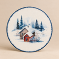 Sottopentola Natalizio Rotondo in Ceramica e Sughero con Casetta e Paesaggio Innevato – Ø 20 cm