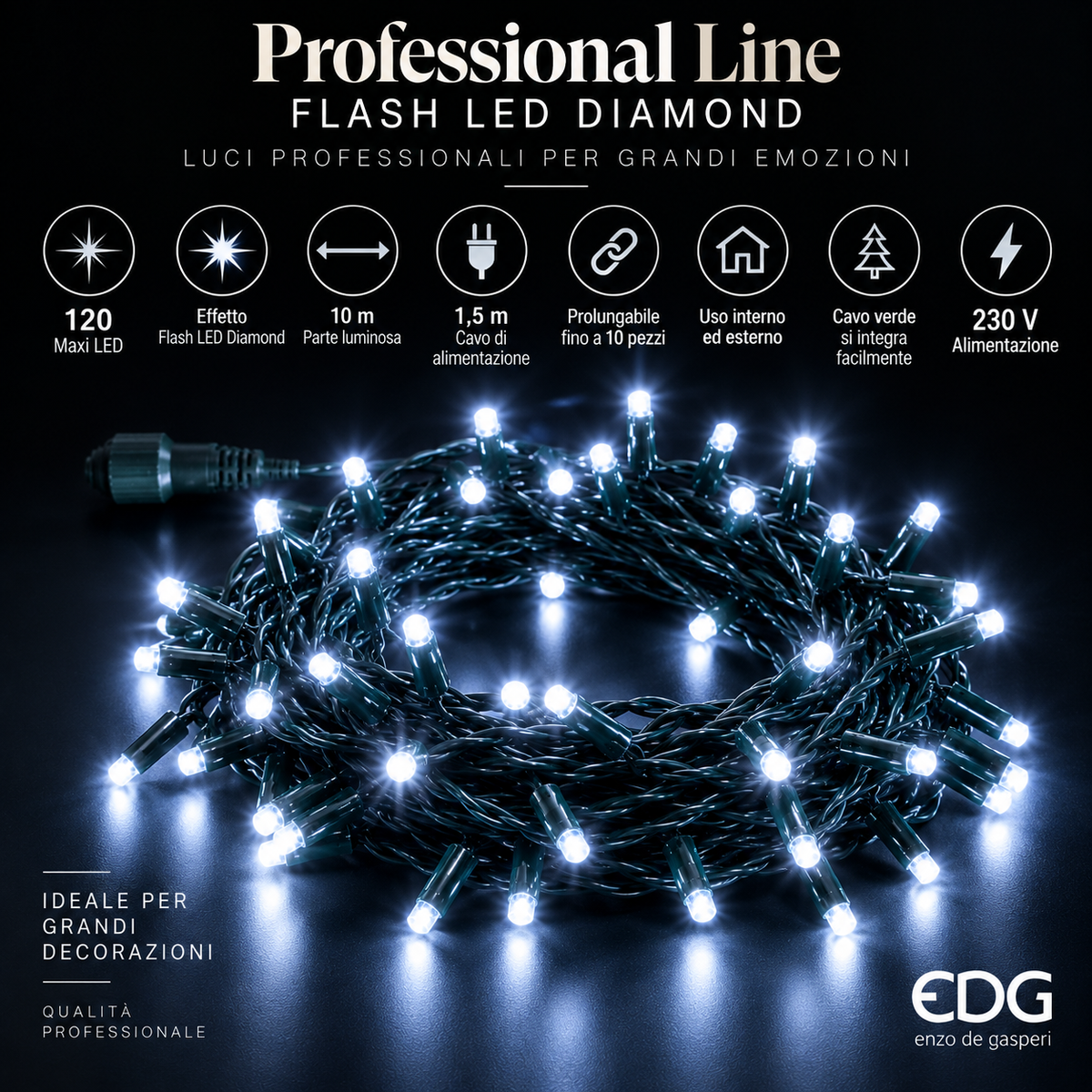 Catena Luminosa Professional Line Flash LED Diamond 120 Maxi LED 10 m Prolungabile – Interno ed Esterno