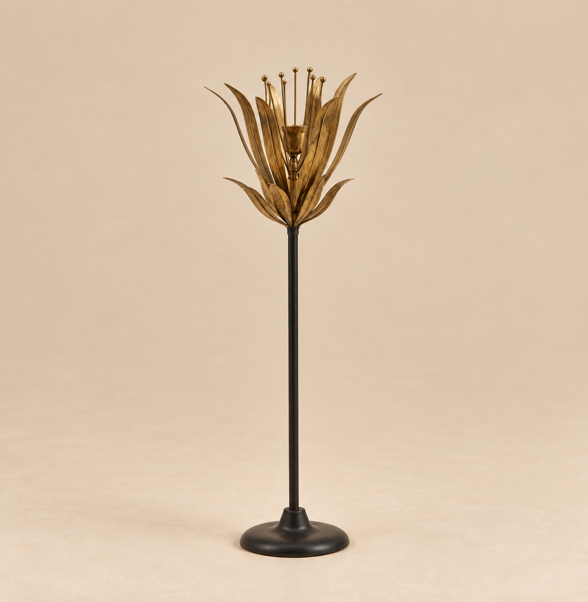Portacandela Ramo Fiore con Pistilli Oro e Nero h.54 cm