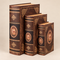 Set 3 Scatole Decorative a Forma di Libro Vintage con Cervo e Decori Dorati – Finti Libri Portaoggetti Marroni – 3 Dimensioni