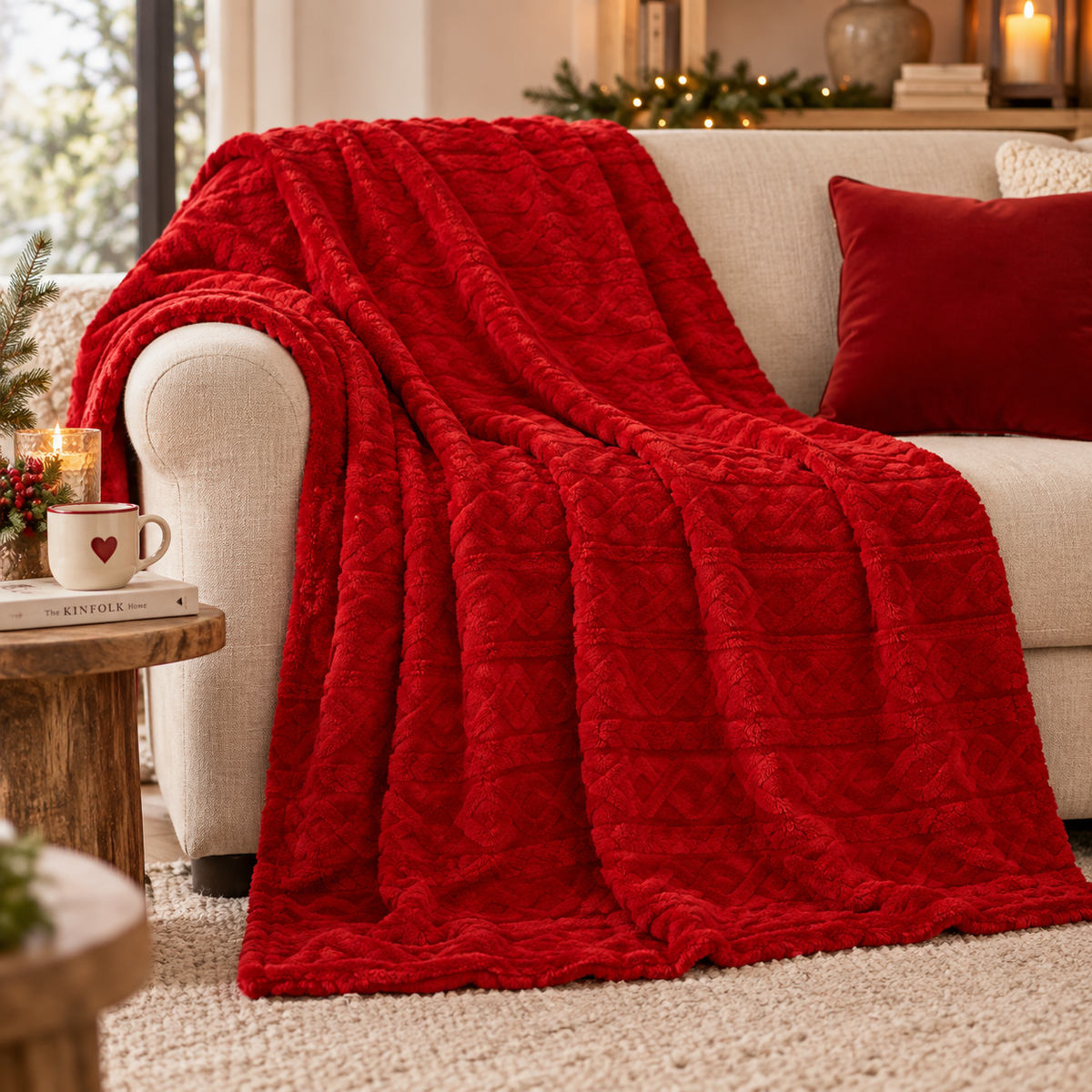 Plaid Rosso con Lavorazione in Rilievo 190 x 230 cm
