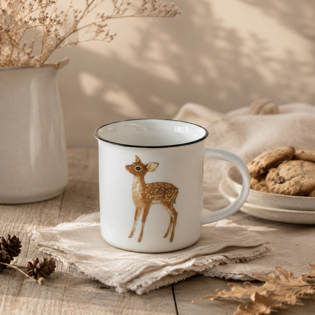 Tazza in ceramica con decoro cerbiatto