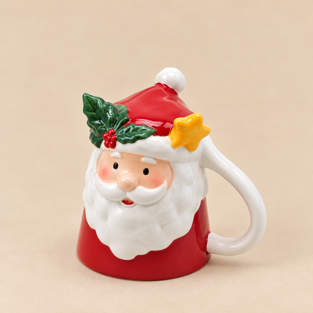 Tazza Natalizia EDG in Ceramica con Coperchio a Forma di Babbo Natale h. 12 cm