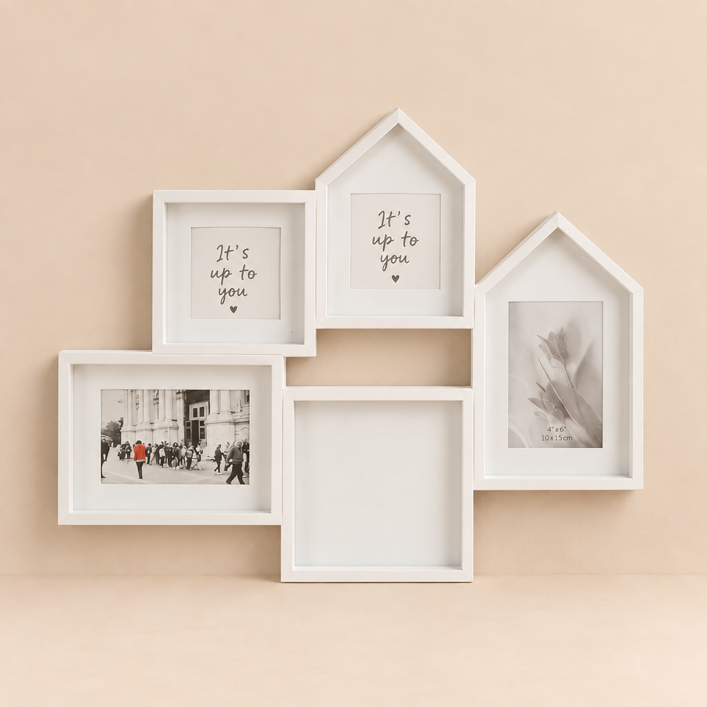 Portafoto Multiplo Casette in Legno Bianco 57 x 45,5 cm (Seconda Scelta)