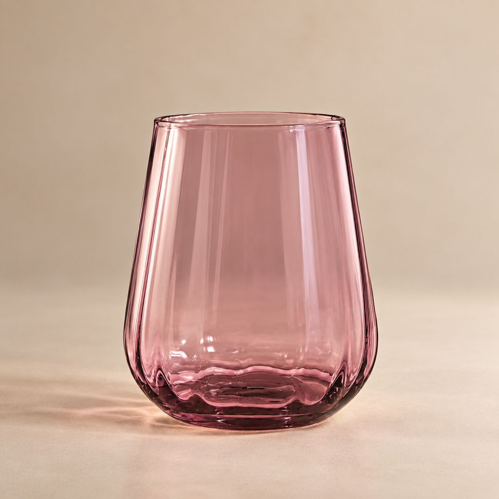 Set 6 Bicchieri Rinascimento in Vetro Rosa Trasparente con Fondo Sfaccettato