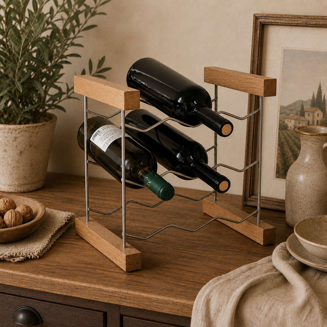Cantinetta Portabottiglie Ripiegabile in Legno di Quercia – 9 Posti