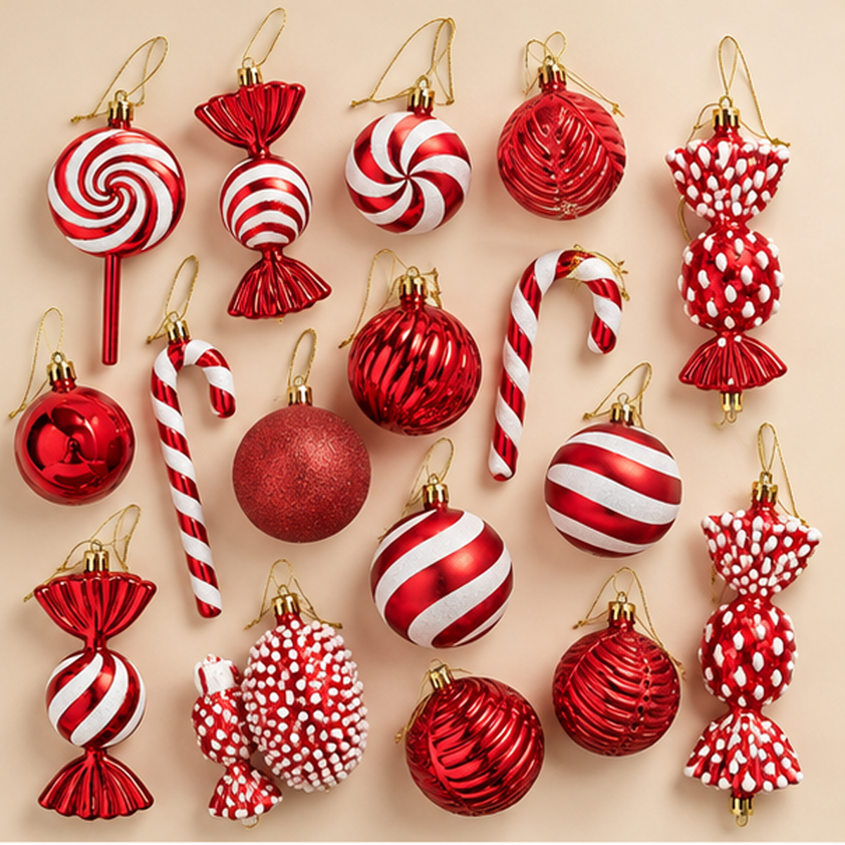 Set 36 Addobbi Natalizi a Forma di Caramelle e Dolciumi Rossi e Bianchi – Decorazioni Candy Christmas