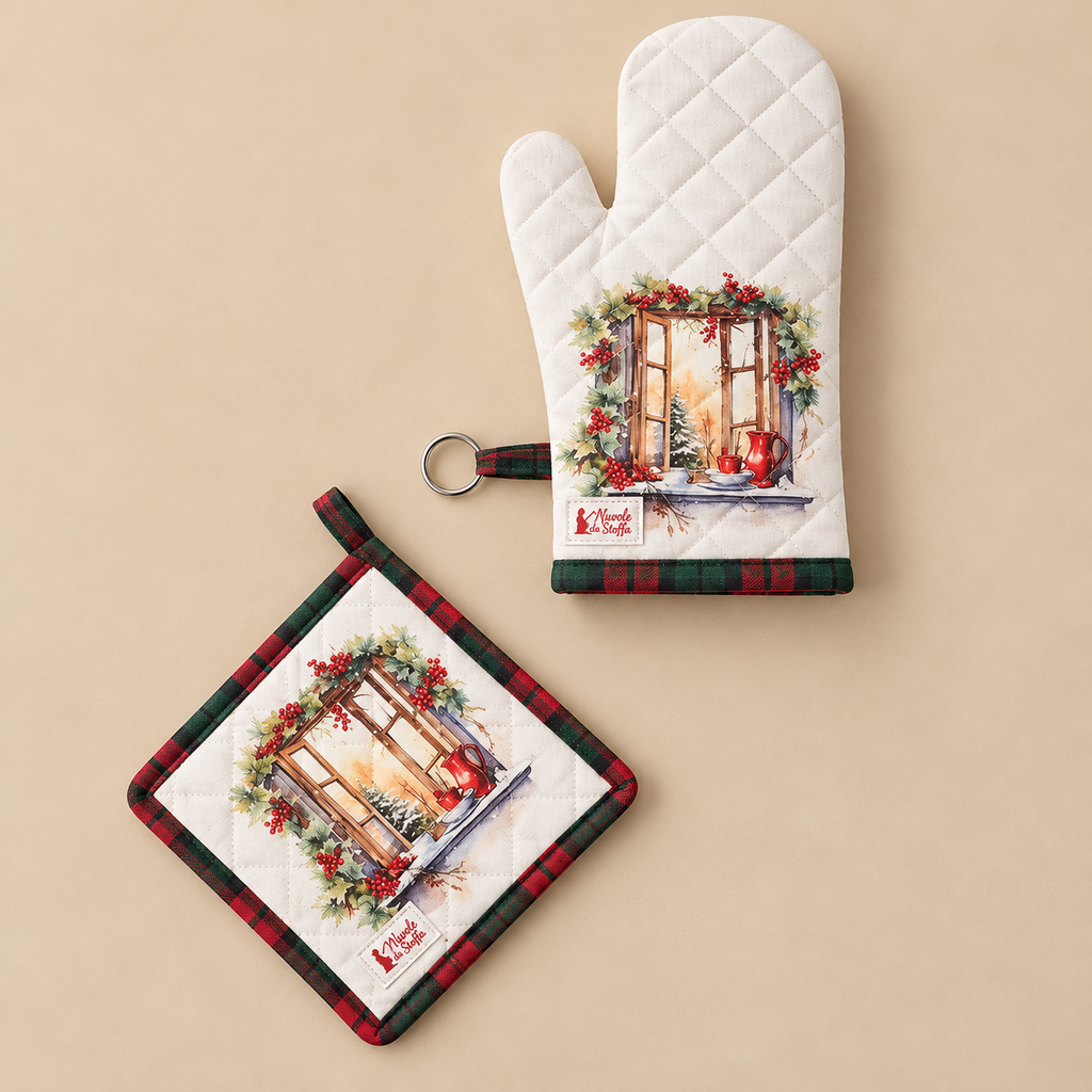 Set Guanto da Forno e Presina Natalizia Christmas is Coming con Finestra Decorata
