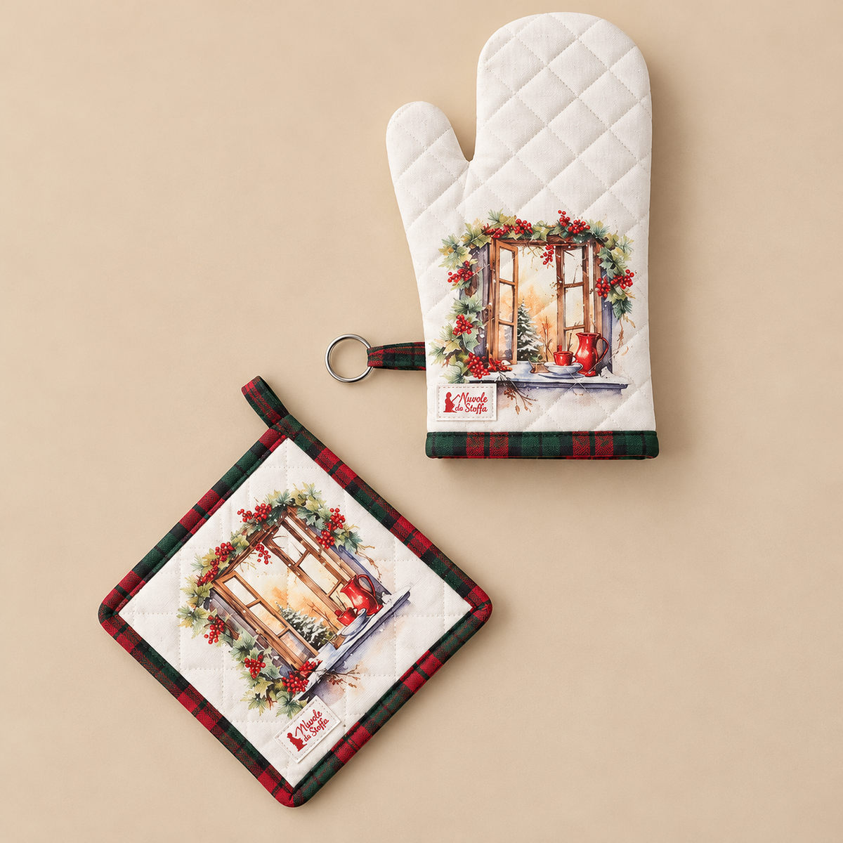 Set Guanto da Forno e Presina Natalizia Christmas is Coming con Finestra Decorata