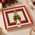 Vassoio Gourmet Natalizio Quadrato Xmas Carol in Porcellana con Schiaccianoci Verde e Rosso 30,5 x 30,5 cm
