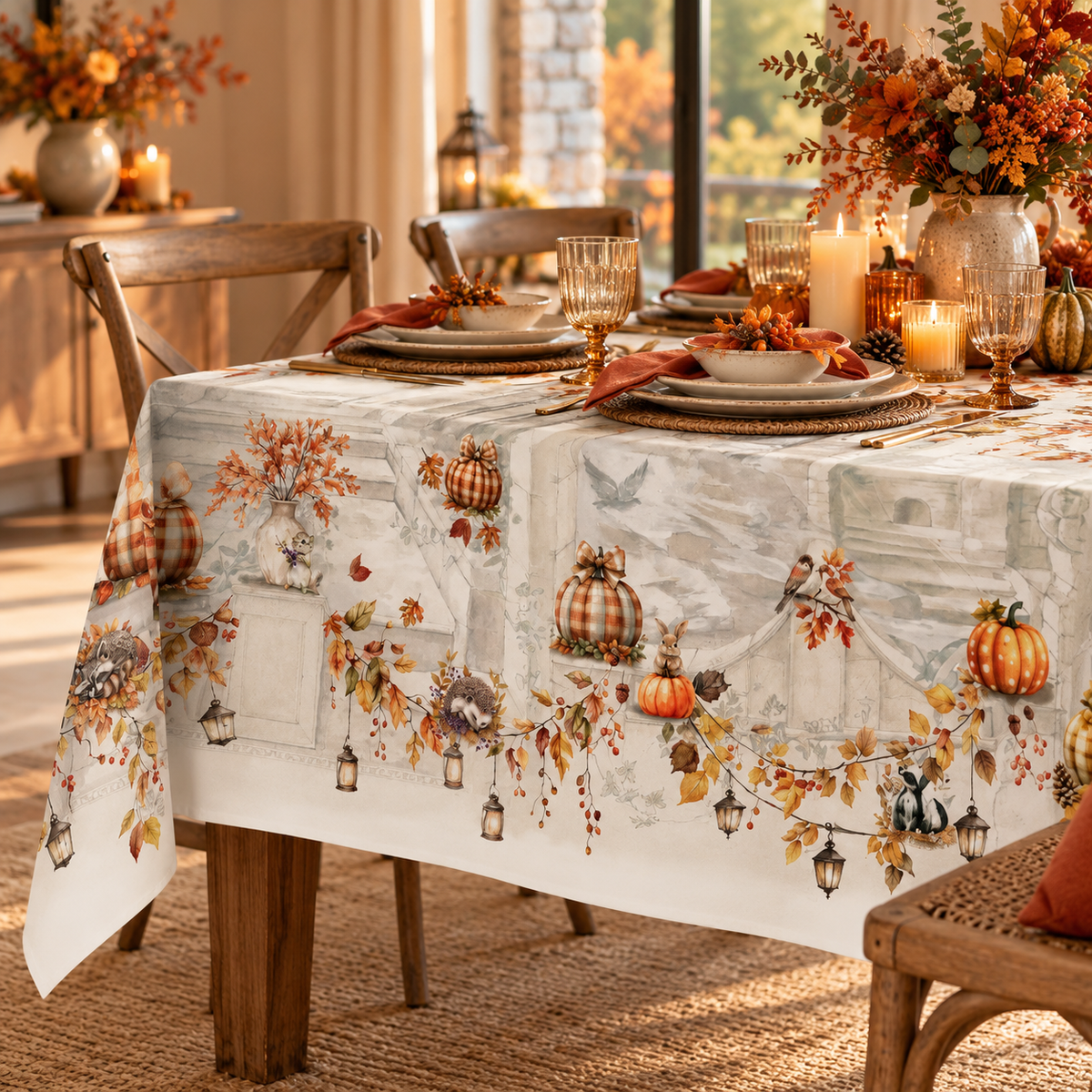 Tovaglia PERSEFONE in Panama 100% Cotone con Stampa Digitale Autunnale – Made in Italy