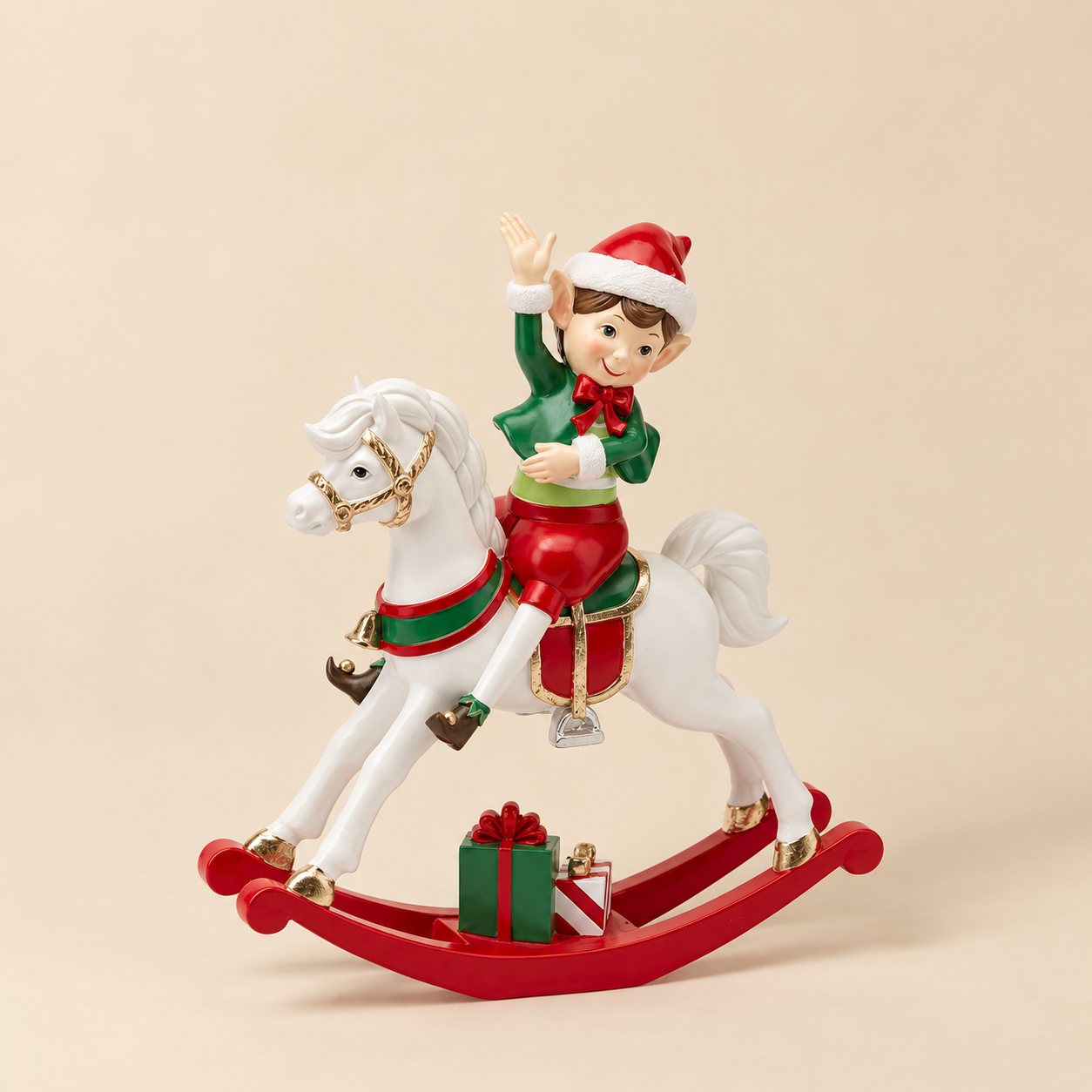 Decorazione Natalizia Elfo su Cavallo a Dondolo EDG h.23cm