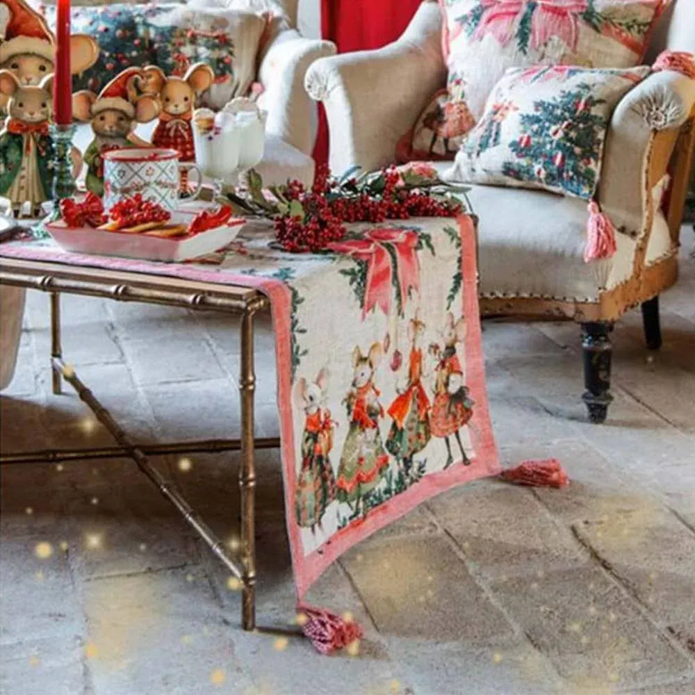 Runner ricamato con nappe "Favola di Natale" - LB HOME
