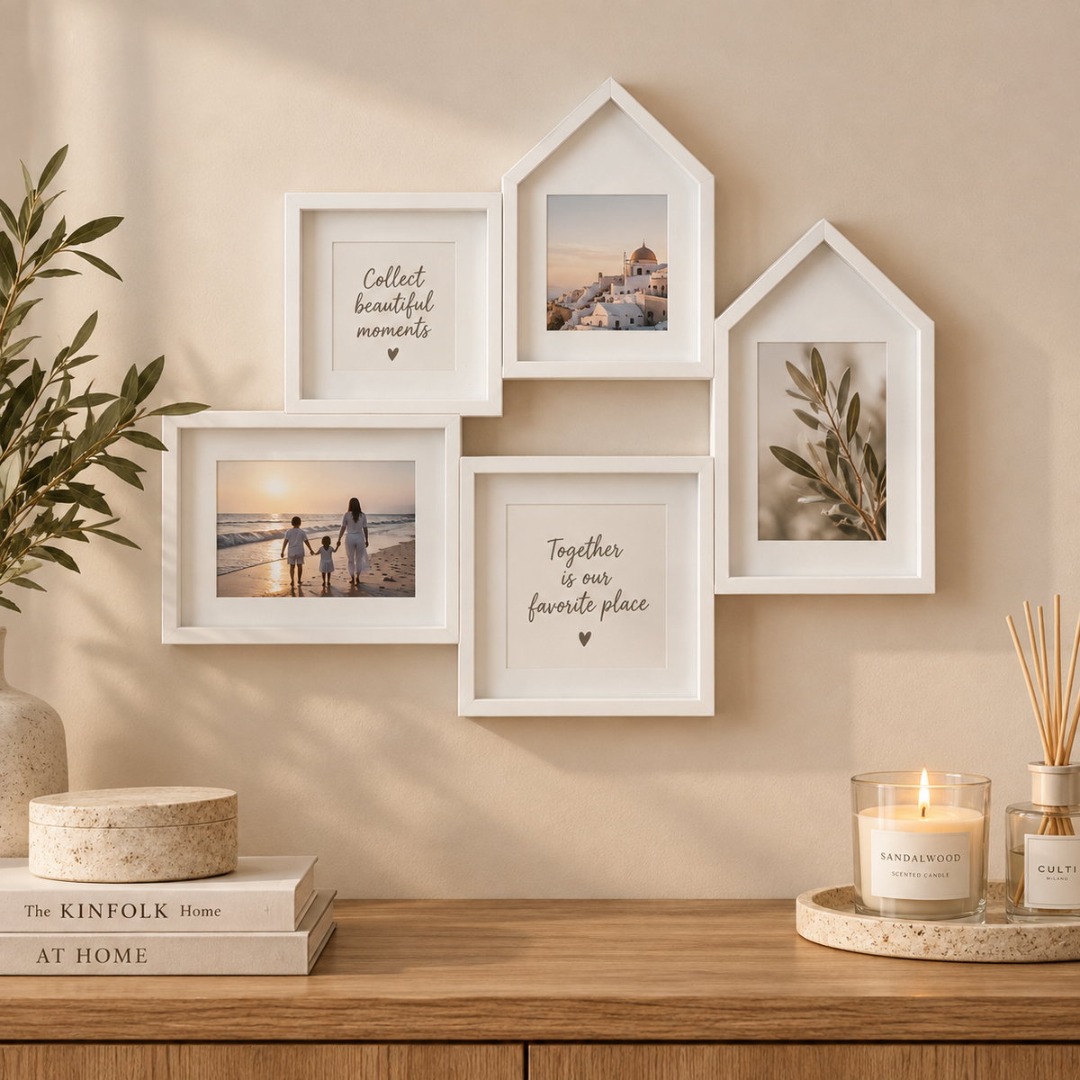 Portafoto Multiplo Casette in Legno Bianco 57 x 45,5 cm (Seconda Scelta)