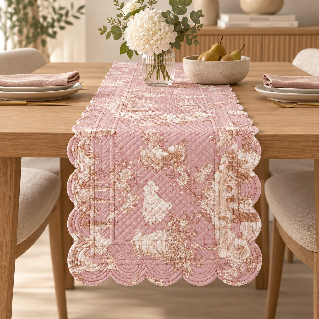 Runner da Tavola Toile du Borgo Rosa 45x140 cm in 100% Cotone con Bordo Smerlato