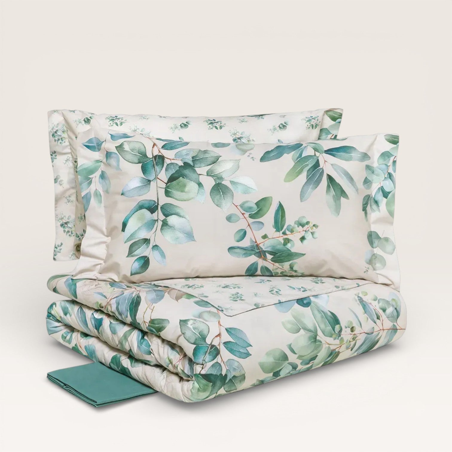 Completo Copripiumino Matrimoniale Double Face Tessitura Randi – Percalle di Cotone 200 TC Laurel Agave