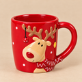 Tazza Mug Natalizia in Ceramica Rossa con Renna in Rilievo