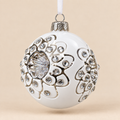 Sfera di Natale in Vetro Bianco e Argento con Cristalli Ø 8 cm