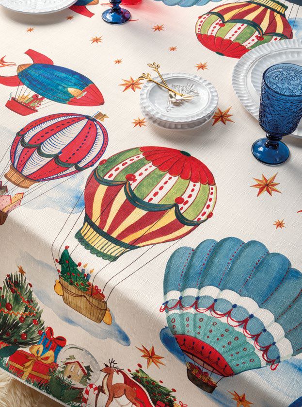 Tovaglia antimacchia 155x320cm "Tavola delle feste - Mongolfiere"
