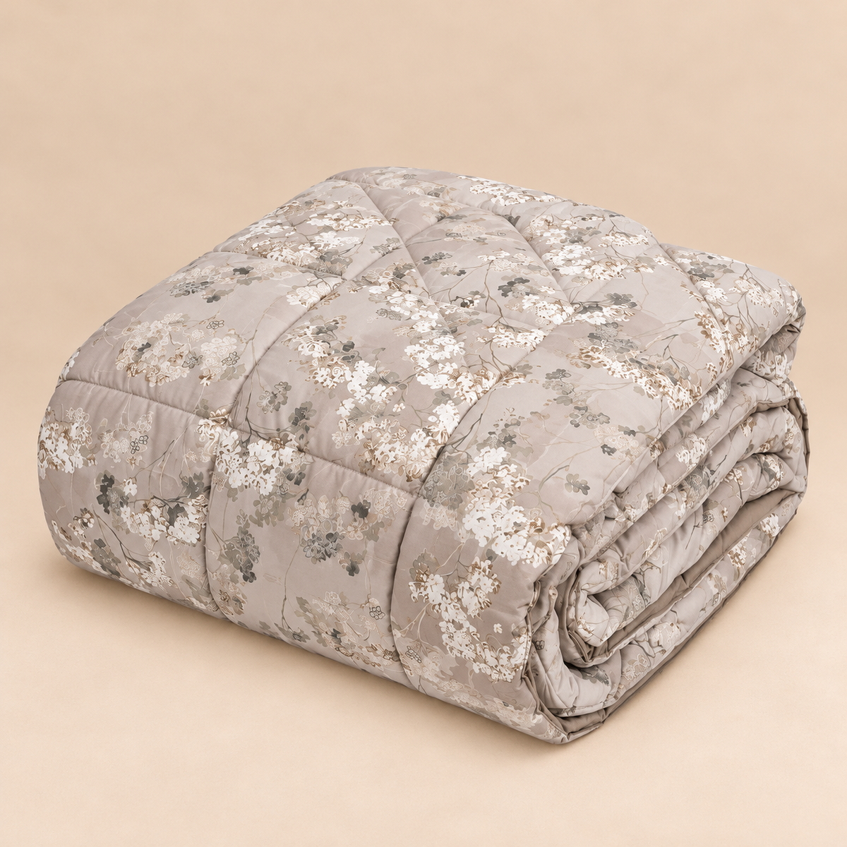 Trapunta Matrimoniale Invernale Boboli in Percalle di Puro Cotone con Fantasia Floreale Grigio Perla 270 x 270 cm – Fazzini