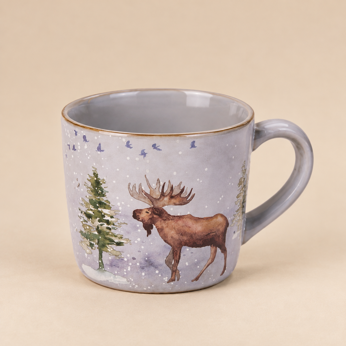Tazza Invernale in Ceramica con Alce e Paesaggio Innevato