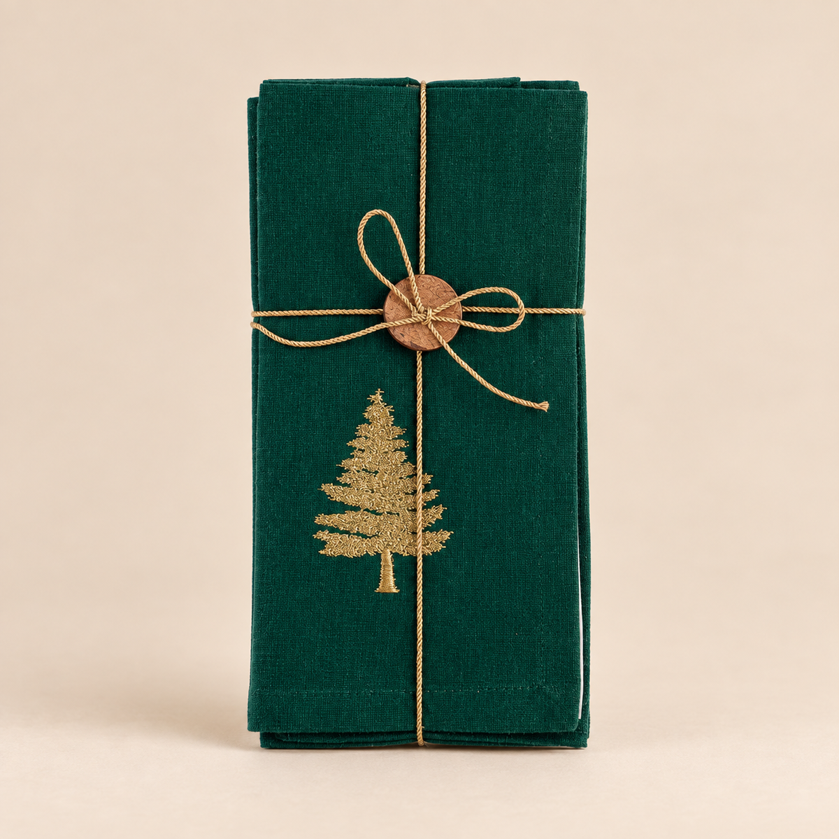 Set 4 Tovaglioli Natalizi in Cotone  verdi con Ricamo Albero 40 x 40 cm