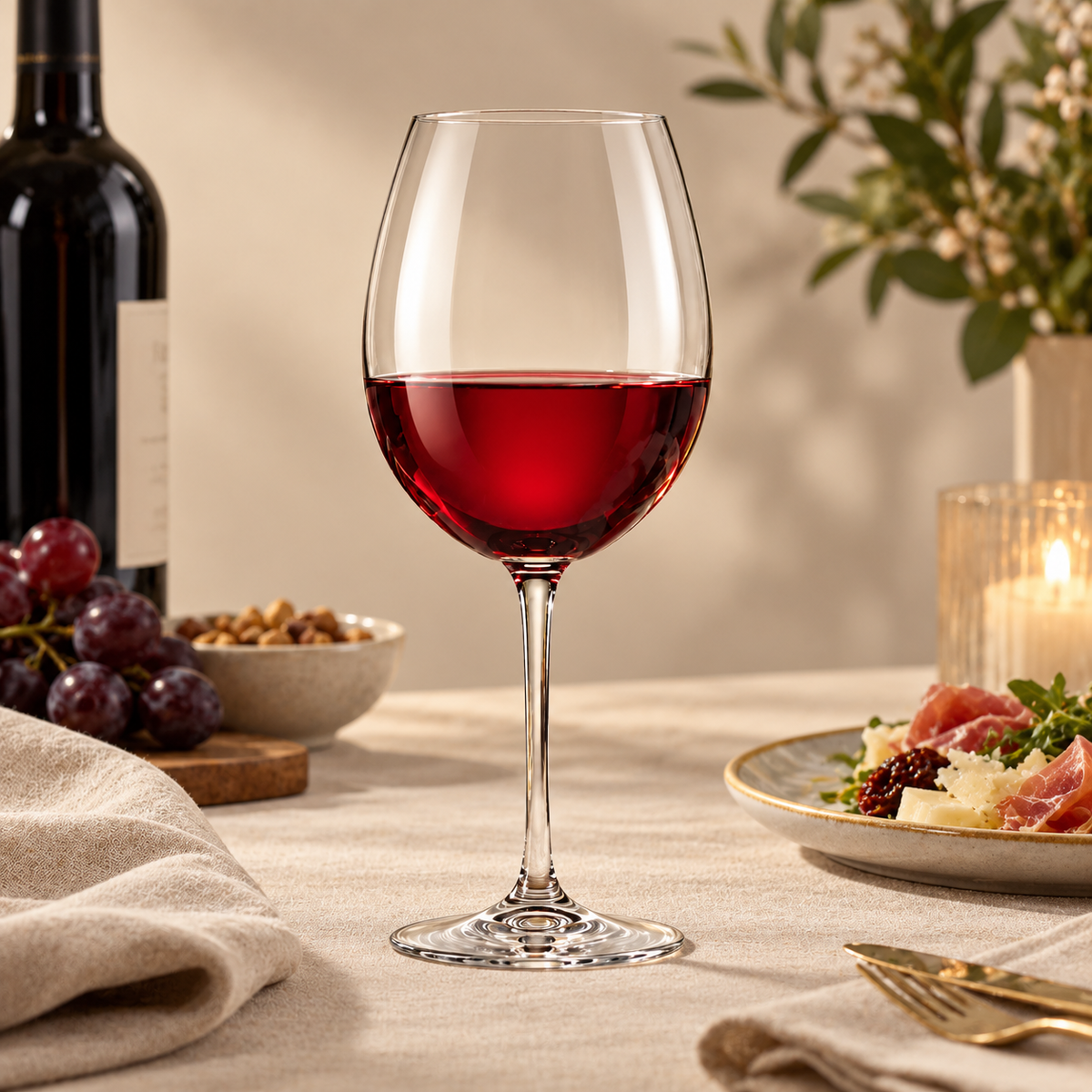 Set 6 Calici da Vino Rosso in Vetro Cristallino Trasparente – 450 ml – Bordo Indurito