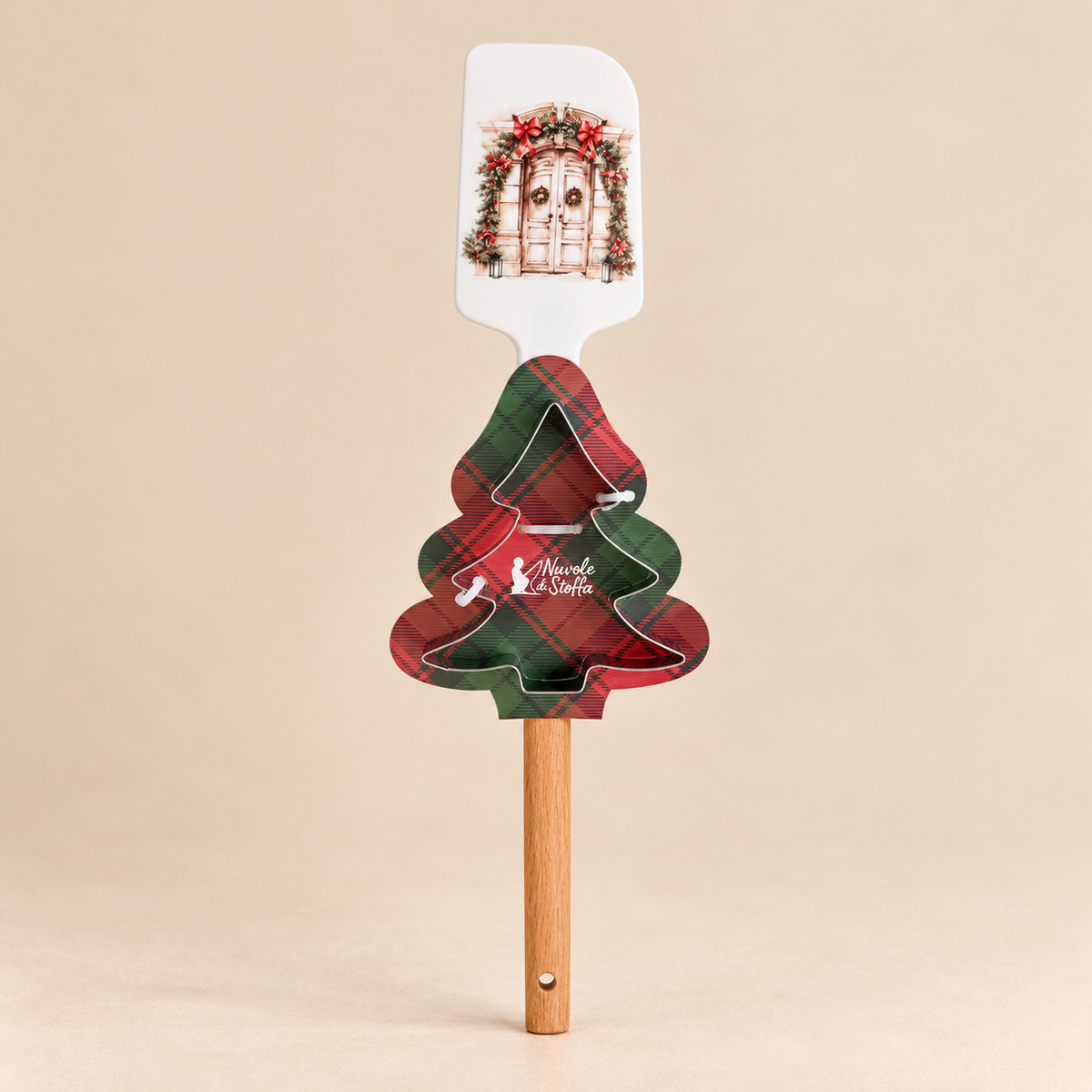 Set Cucina Natalizio con Spatola in Silicone e Stampino Albero di Natale