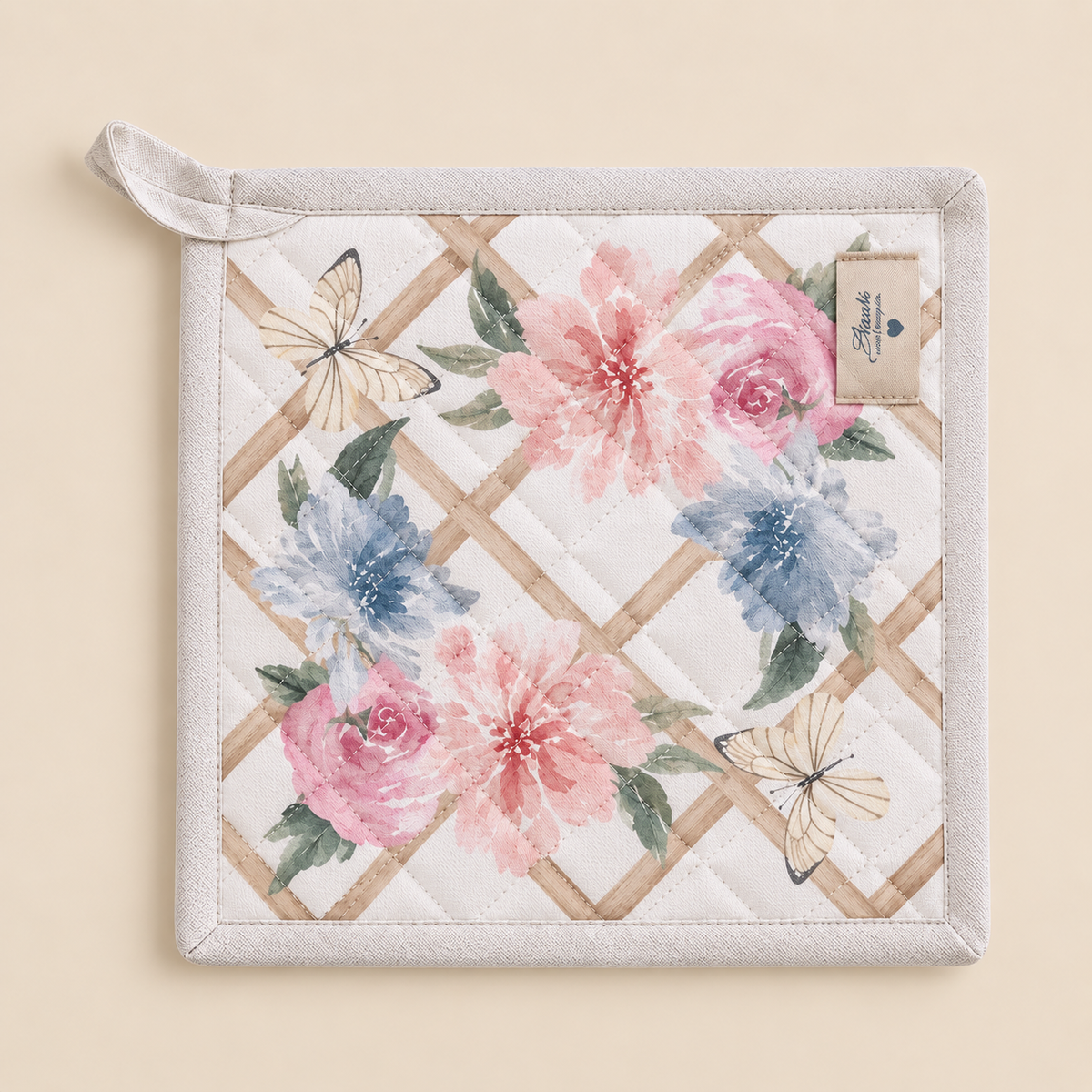 Presina Blanc Floral Turist in Cotone 20 x 20 cm