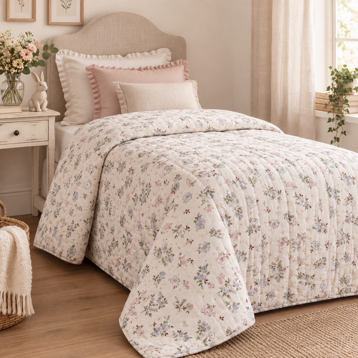 Trapunta Singola Fantasia Floreale 330 GSM 180 x 260 cm - Collezione Hiver Fleuri