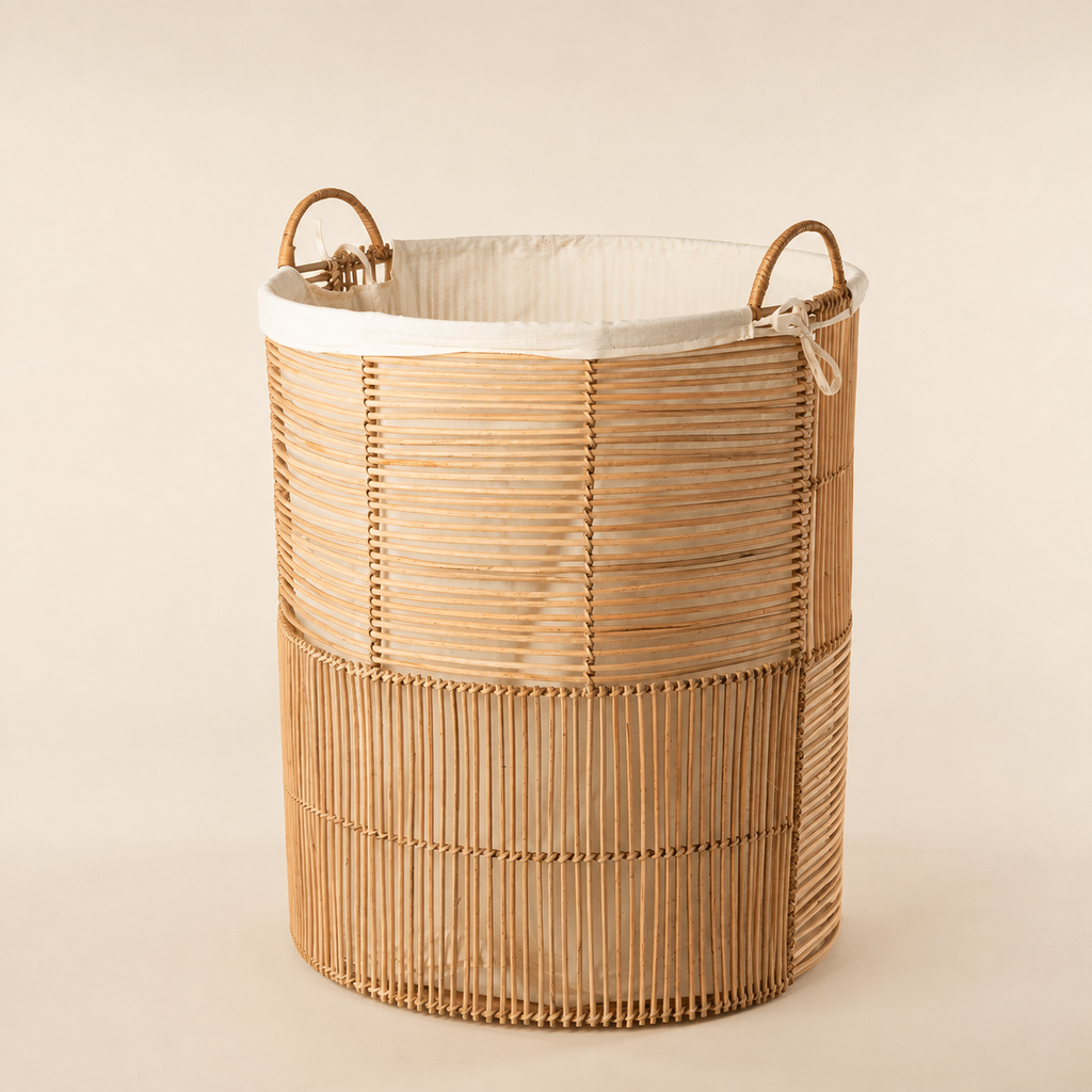Cesto Portabiancheria in Canna e Bambù – Ø 38 x H 45 cm