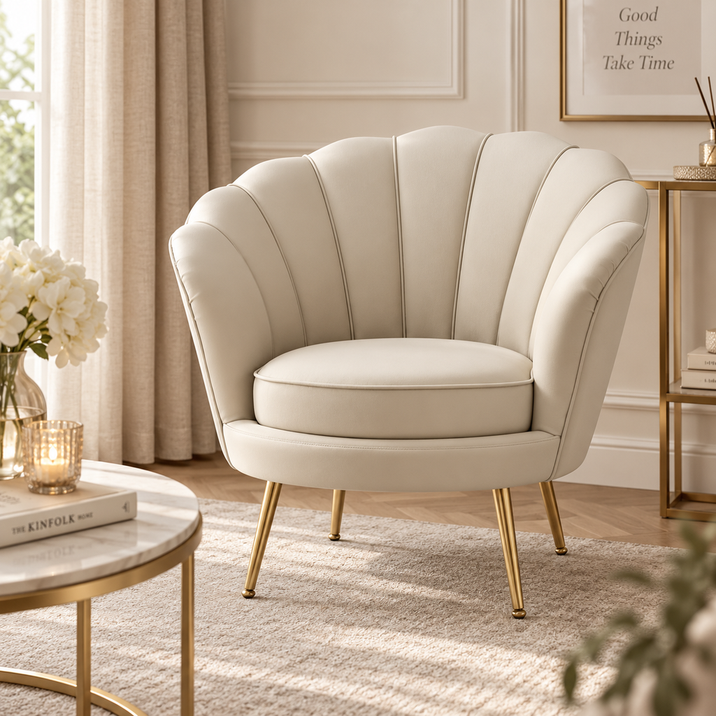 Poltrona Perry Avorio con Gambe Oro 96,5 x 87 x H90 cm - EDG