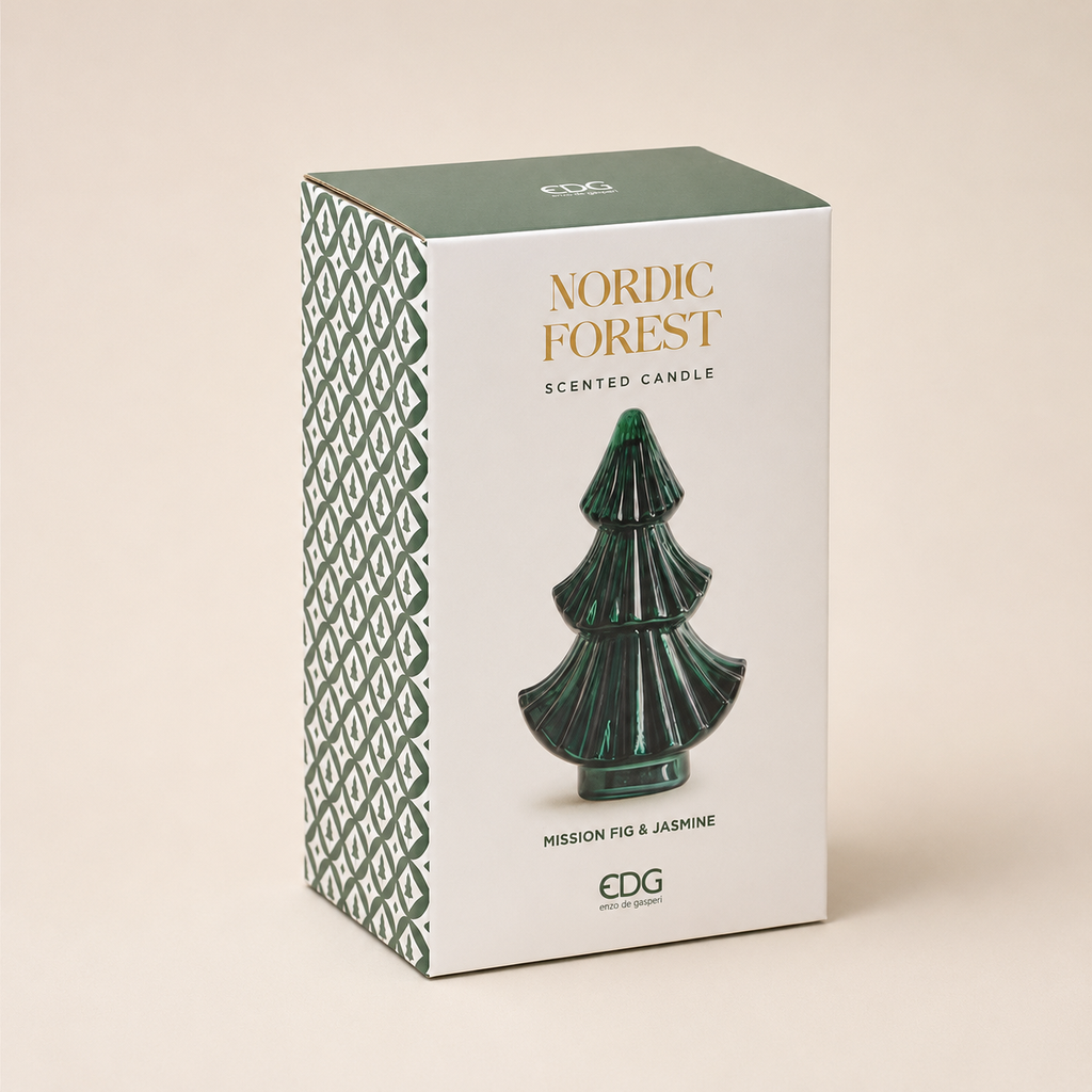 Candela Natalizia Profumata "Nordic Forest" a Forma di Albero verde h.25cm
