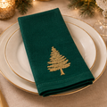 Set 4 Tovaglioli Natalizi in Cotone  verdi con Ricamo Albero 40 x 40 cm