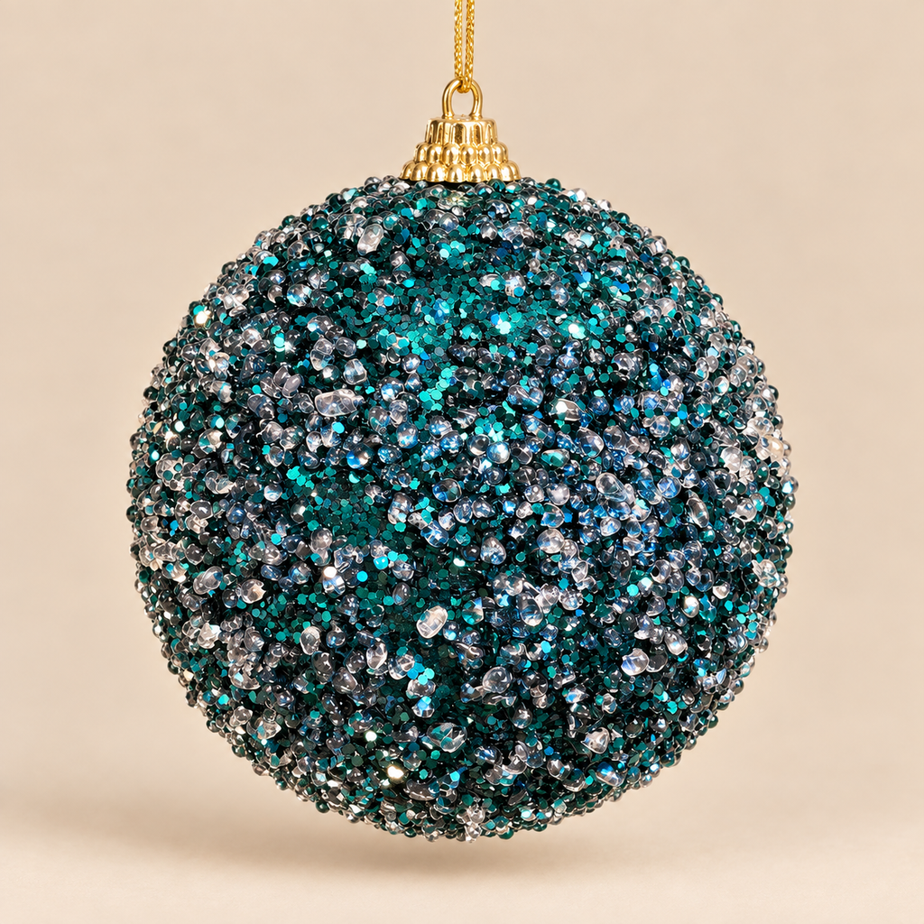 Palla di Natale Verde Petrolio con Cristalli e Glitter Ø 10 cm