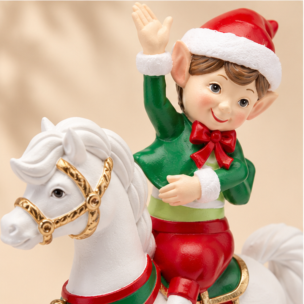 Decorazione Natalizia Elfo su Cavallo a Dondolo EDG h.23cm