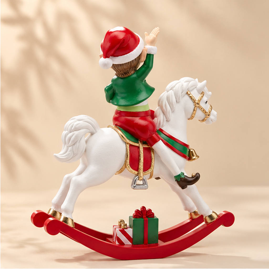 Decorazione Natalizia Elfo su Cavallo a Dondolo EDG h.23cm