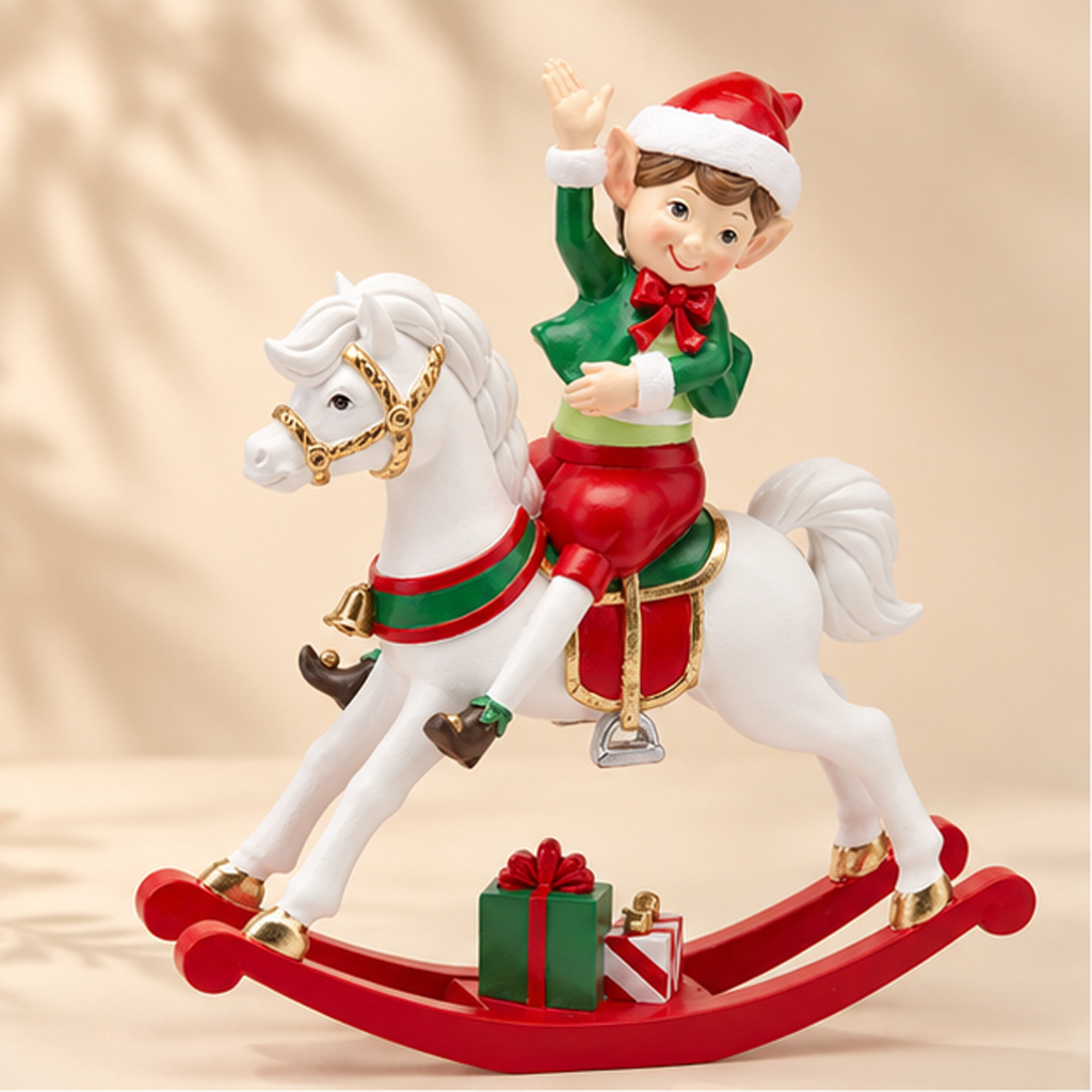 Decorazione Natalizia Elfo su Cavallo a Dondolo EDG h.23cm