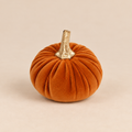 Zucca Decorativa Autunnale Arancione in Velluto con Picciolo Oro Ø9 x H8 cm
