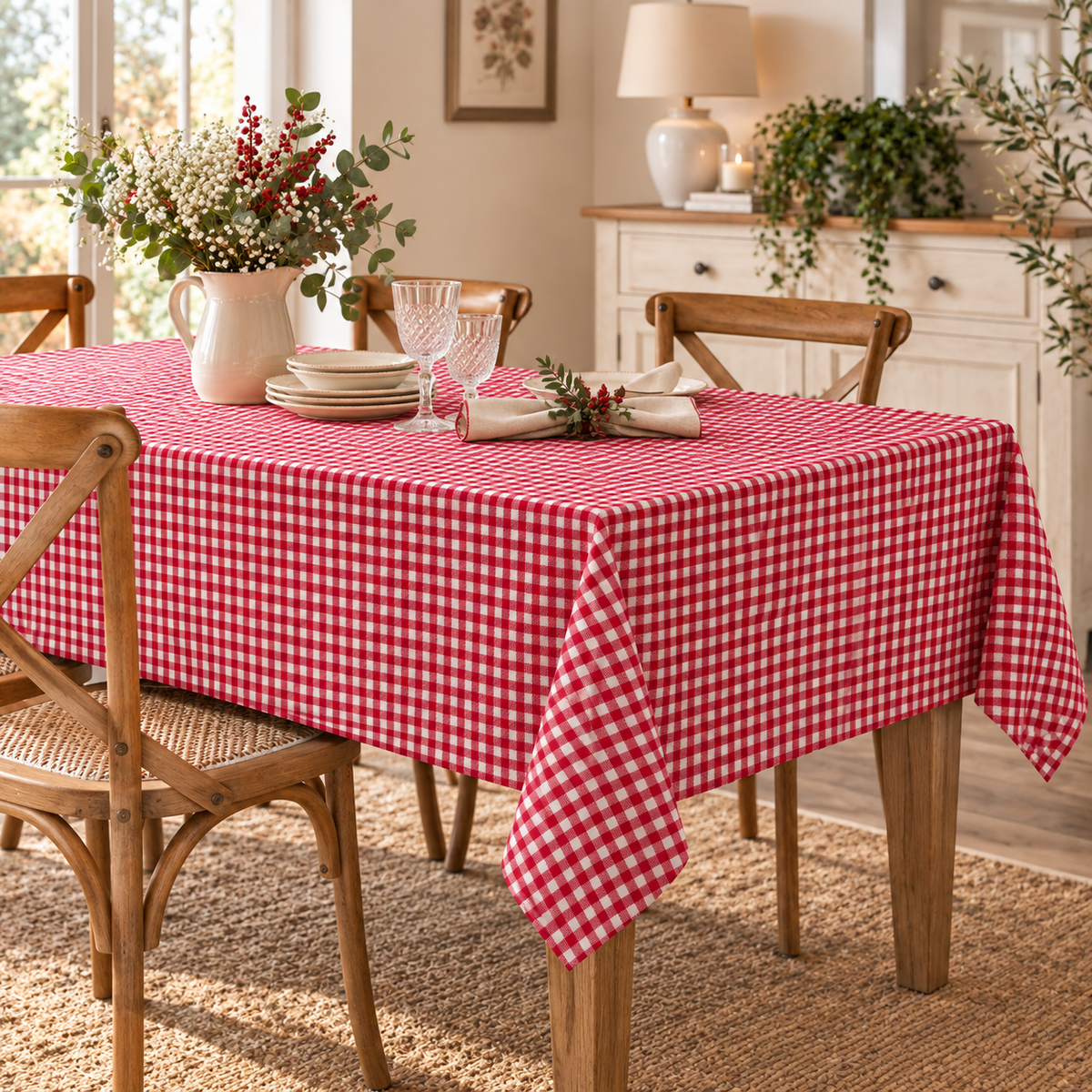 Tovaglia Berries Collection 160x270cm Quadretti rossi