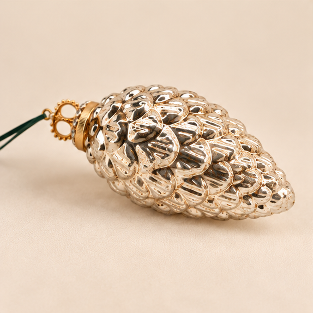 Decorazione Natalizia Pigna in Vetro Argento H 13 cm Ø 6 cm