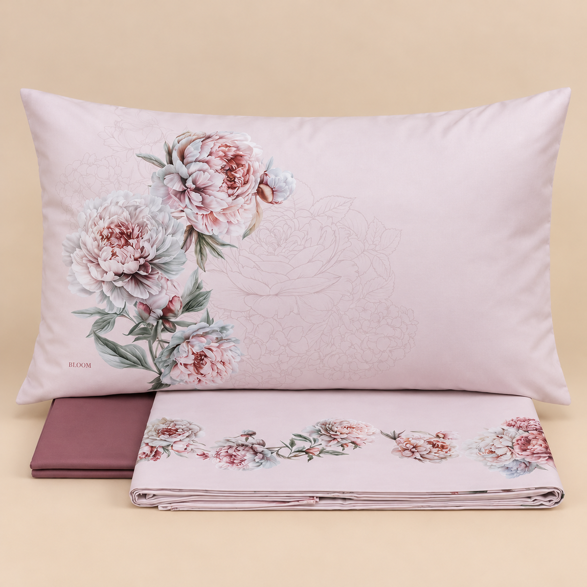 Completo Lenzuola Matrimoniale DELIZIA Tessitura Randi Collezione Bloom in Raso di Puro Cotone 300 T.C.