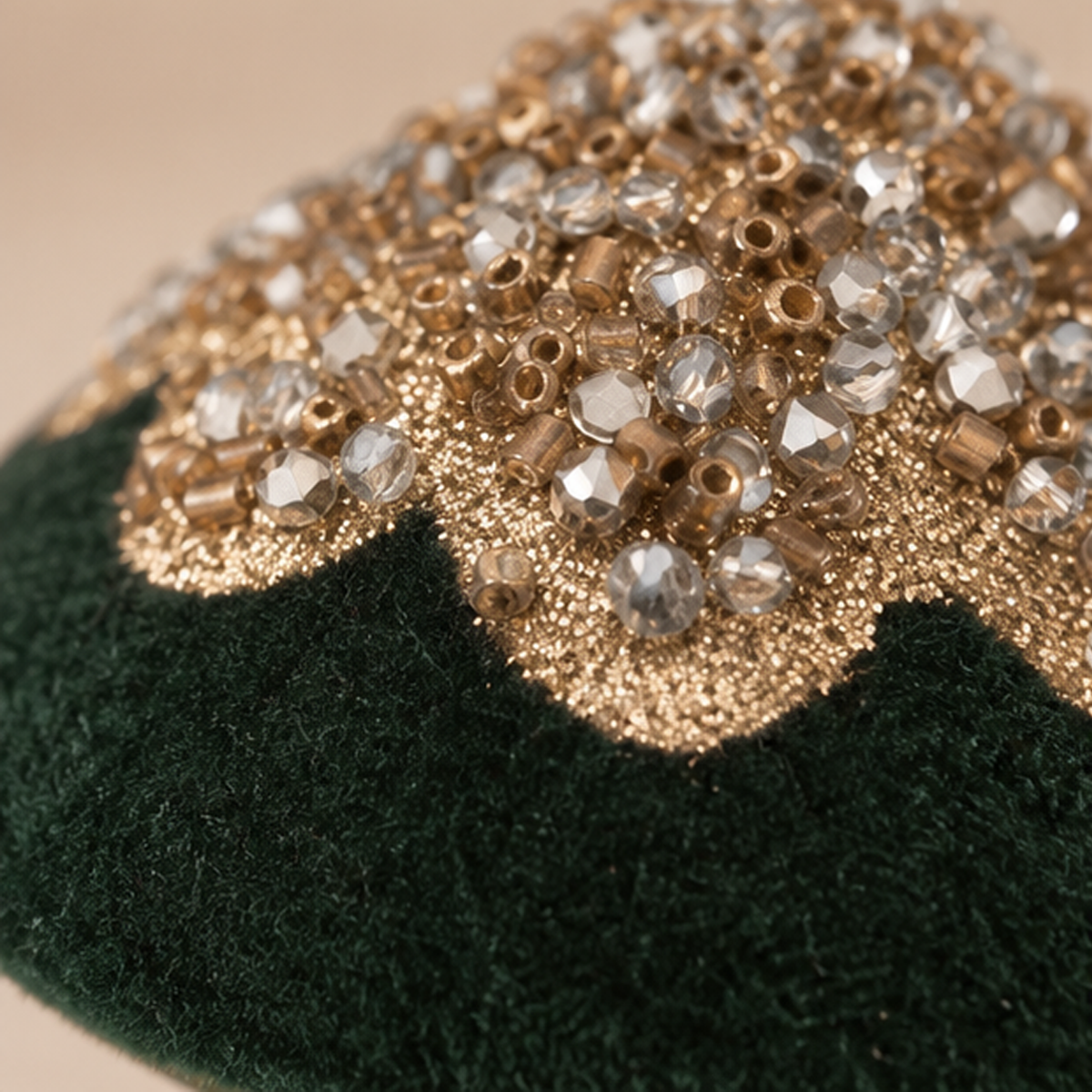 Fungo Decorativo in Velluto con Clip Verde e Oro 6 x 10 cm