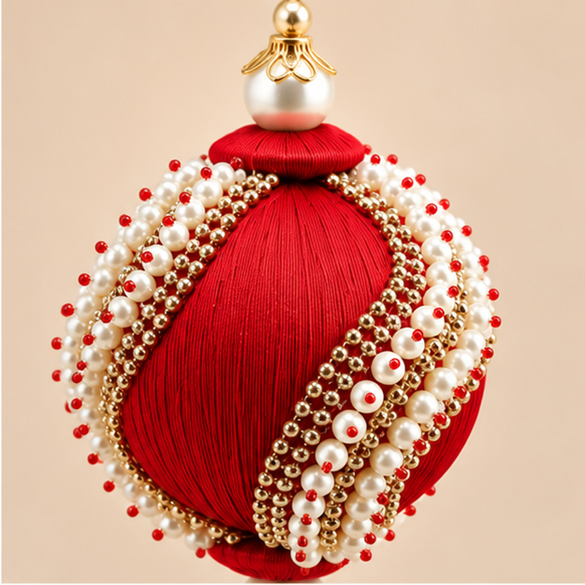 Sfera Natalizia EDG Rossa con Perle, Strass e Nappa Decorativa Ø8xH28 cm