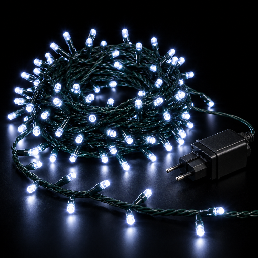 Catena Luminosa 180 LED Bianco Freddo 7,5 m con Memory – Interno ed Esterno