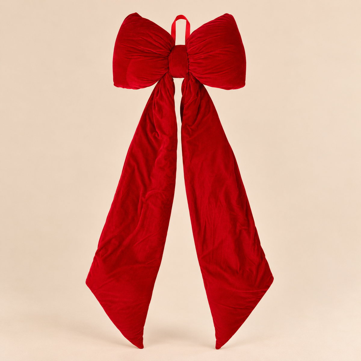Fiocco Natalizio Extra Large in Velluto Rosso con Code Lunghe da Appendere 162 cm
