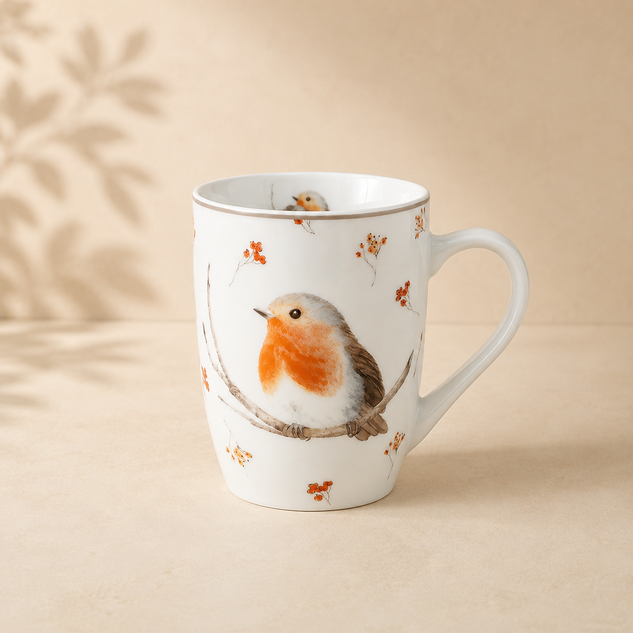 Tazza in porcellana con decoro pettirosso