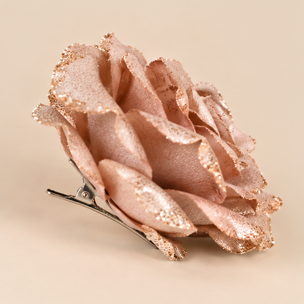 Rosa con Clip Cipria Antico con Glitter Ø18 cm