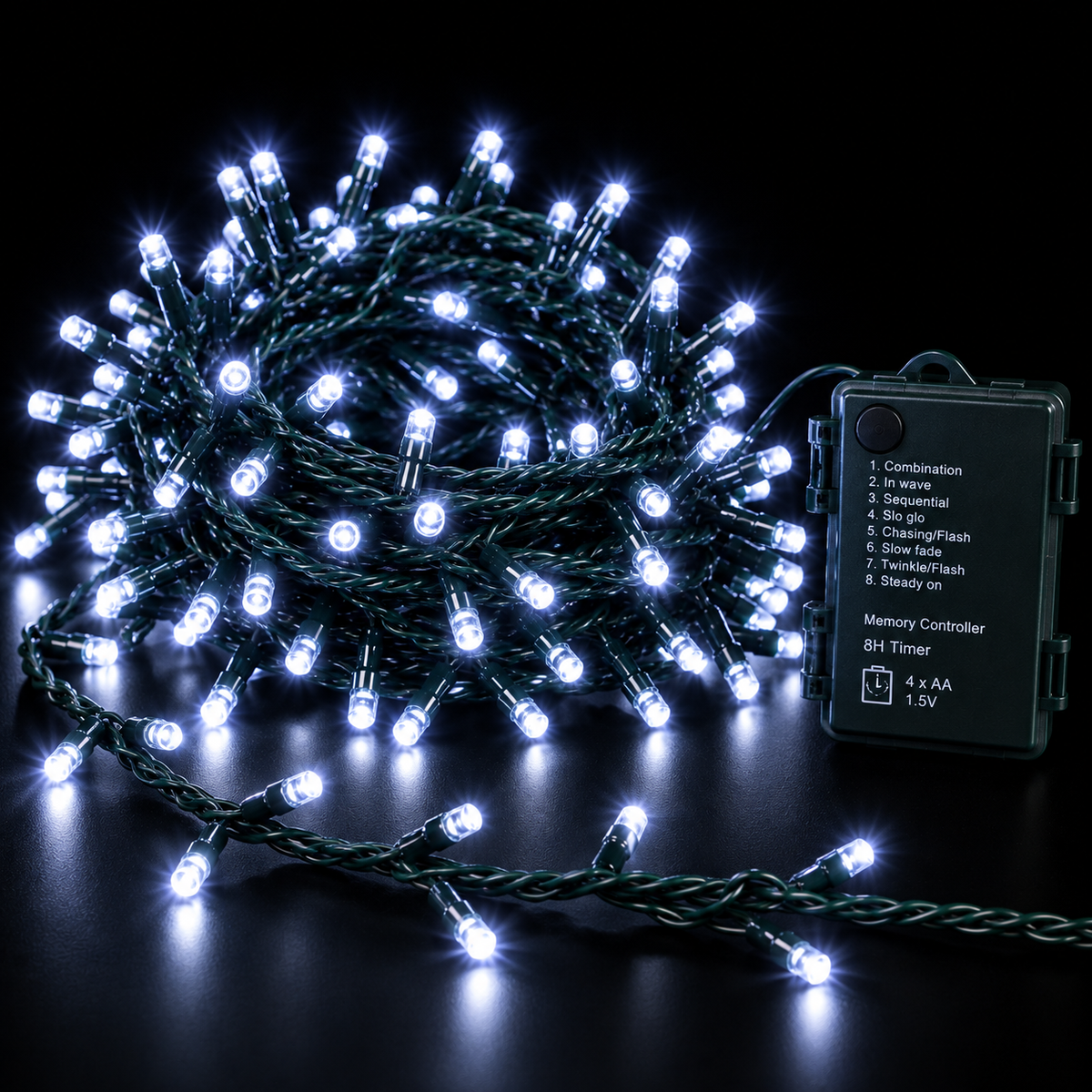 Catena Luminosa 240 LED Reflex a batteria Bianco Freddo 9,55 m con Timer e Memory – Interno ed Esterno
